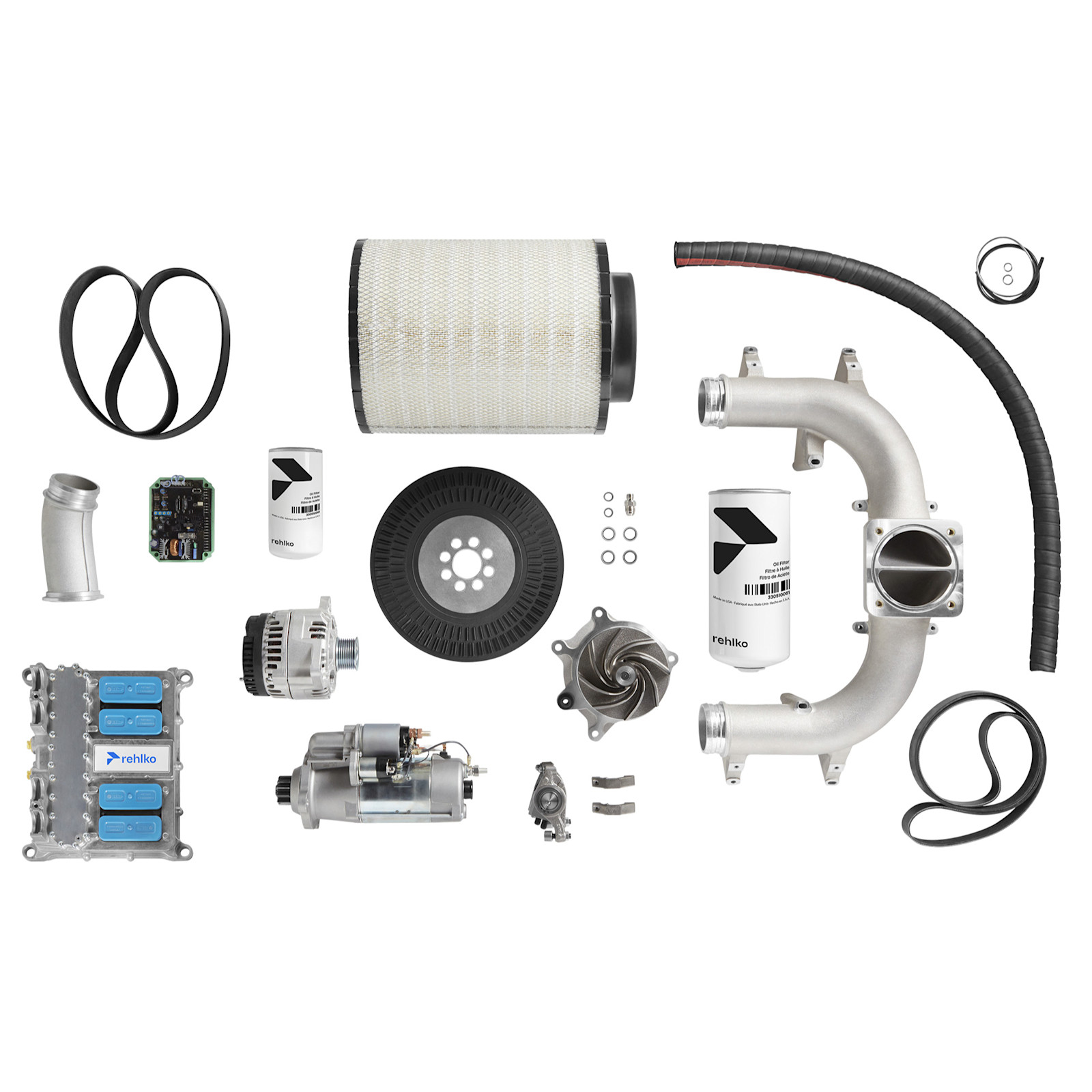 Multiple generator parts in a white background